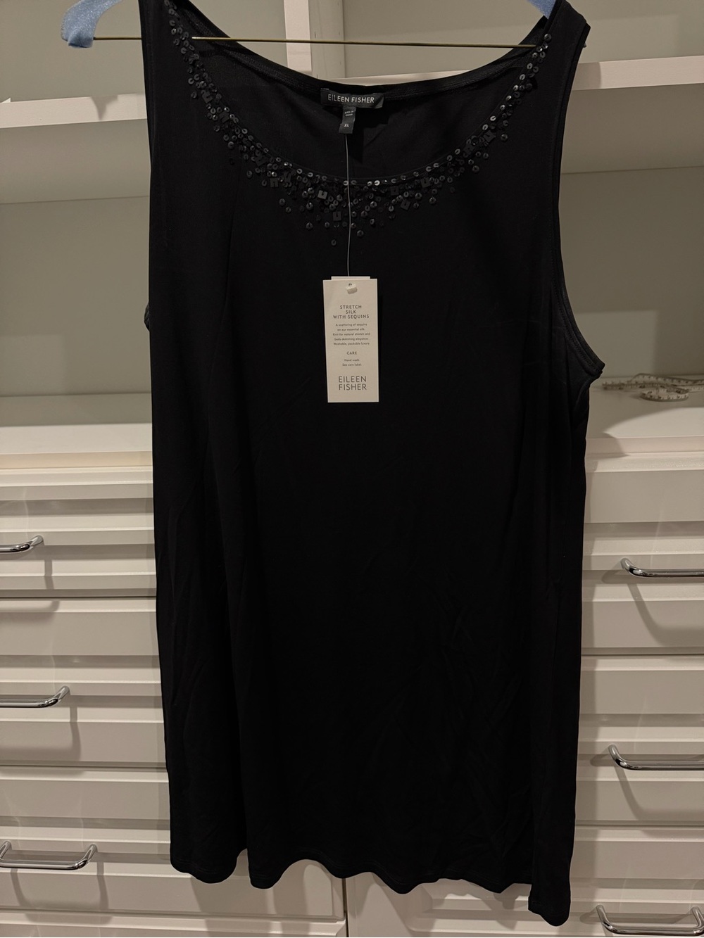Eileen Fisher Black Beaded Scoop Neck Tank